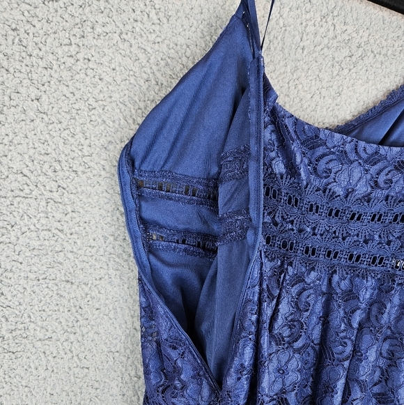 NSR Womens Provance Blue Navy Lace Mini Dress Sz S Adj. Straps Stretch flare - Picture 12 of 13